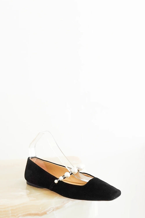 Embellished Black Suede Ballet Flats