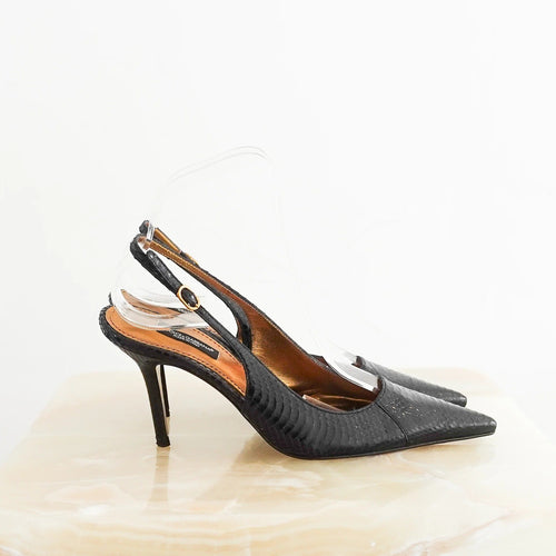 Black Snakeskin Slingback Heels