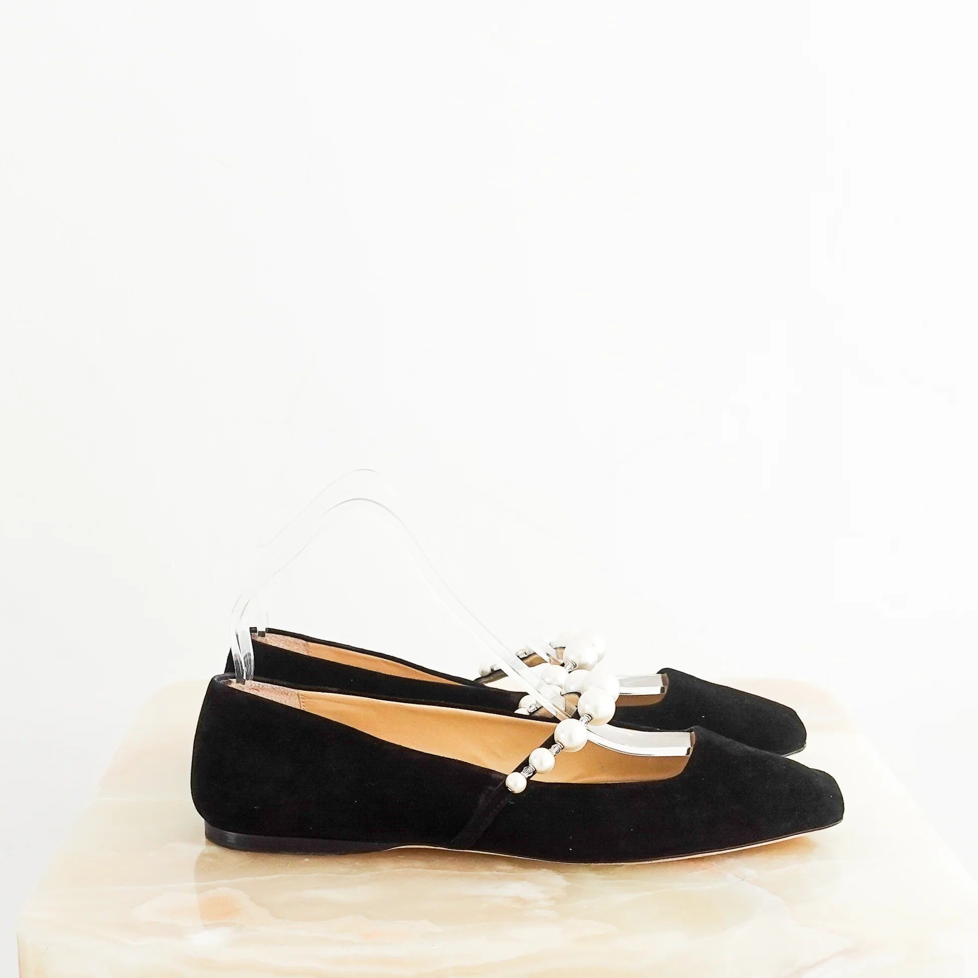 Embellished Black Suede Ballet Flats