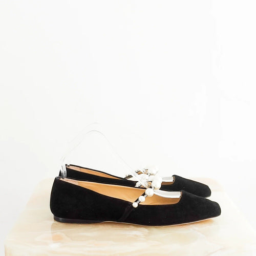 Embellished Black Suede Ballet Flats