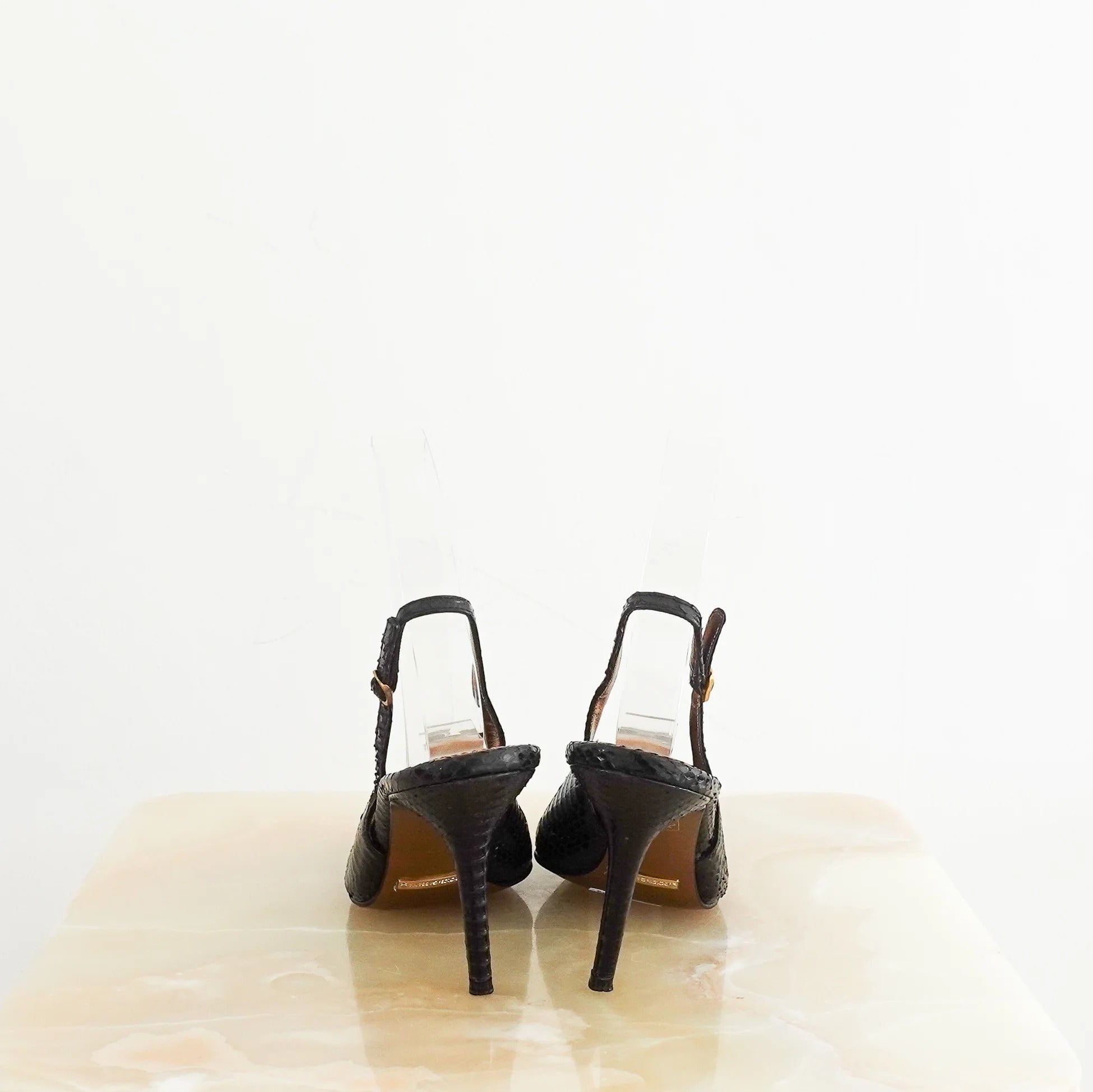 Black Snakeskin Slingback Heels