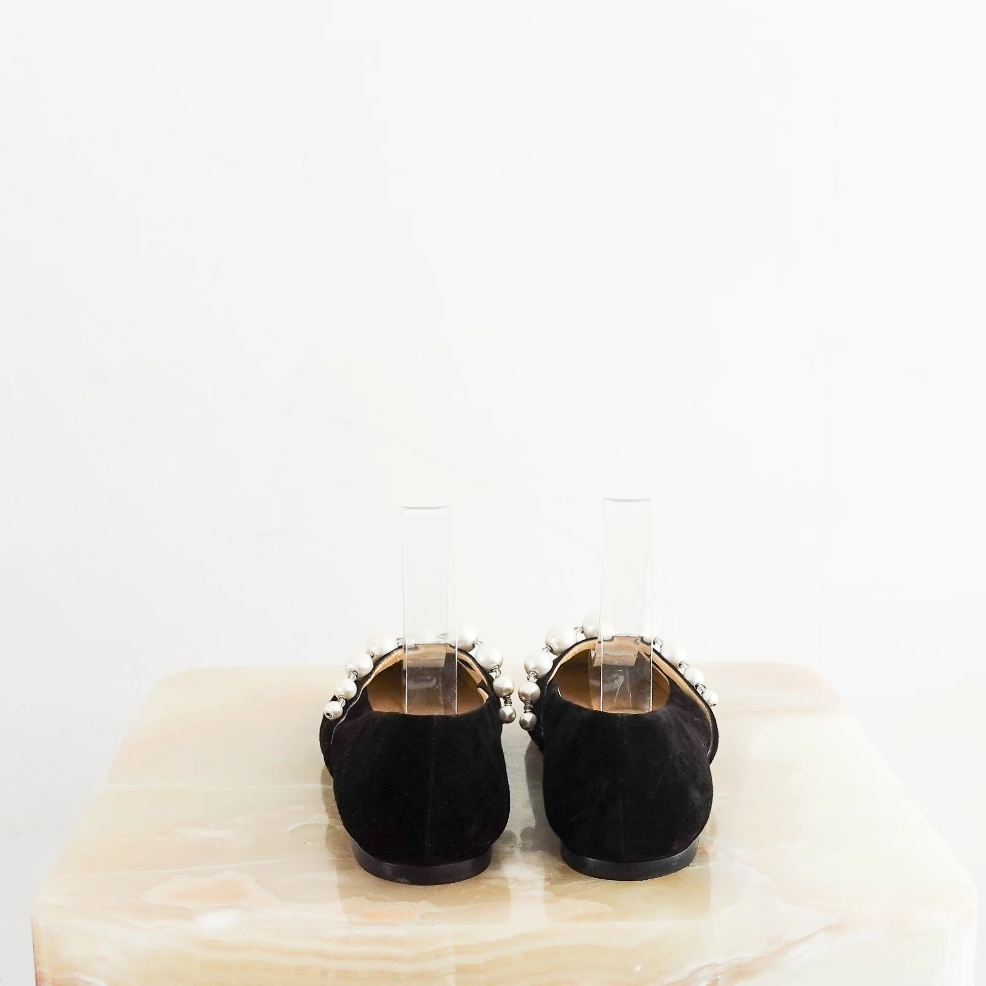 Embellished Black Suede Ballet Flats